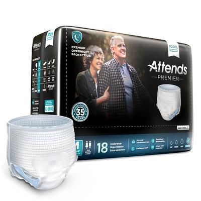 Attends Premier Unisex Adult Absorbent Underwear Pull On with Tear Away Seams Medium Disposable Heavy Absorbency (1128076_BG)