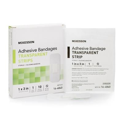 McKesson Waterproof Adhesive Strip 1 X 3 Inch Silicone Rectangle Sheer Sterile (1083097_CS)