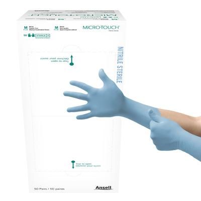 Micro-Touch Exam Glove Medium Sterile Pair Nitrile Extended Cuff Length Textured Fingertips Blue Chemo Tested (640516_BX)