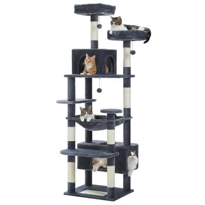 Indoor Cat Tower, Large Cat Tree With Sisal Scratching Posts, Spacious Hammock, Padded Perches And Multi Level Condos deep Grey 164cm