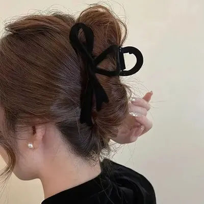 Red Velvet Bow Hair Clips For Women, Elegant French Hair Claw Clip For Autumn Winter, Hair Accessories & Headwear Gift black