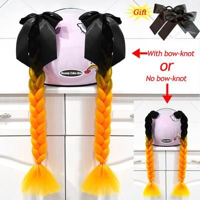 Twist Dual Pigtail Wig For Motorcycle Helmet, Women Braided Hairpiece With Sucker Attachment For Motorbike Helmets 2pcs B9(no Helmet)