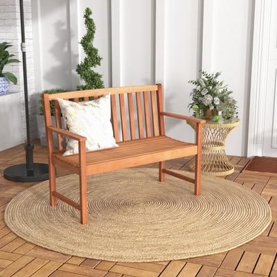 Outdoor Wood Bench For 2 Patio Loveseat With Comfortable Armrests & Slatted Backrest Outdoor Wood Bench For 2 Patio Loveseat With Comfortable Armrests & Slatted Backrest