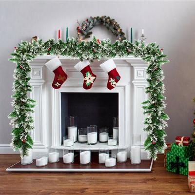 9 Feet Pre Lit Snow Flocked Christmas Garland With Red Berries, 50 LED Lights & Pine Tips, Holiday Indoor Outdoor Decor 9 Feet Pre Lit Snow Flocked Christmas Garland With Red Berries, 50 LED Lights & Pine Tips, Holiday Indoor Outdoor Decor