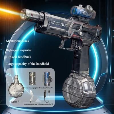 Electric Water Gun With Cool Light Full Automatic Water Spray Gun For Kids, Summer Toy Sports Entertainment black
