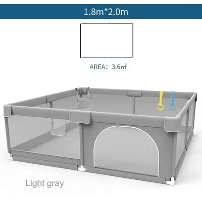 IMBABY Baby Playpen With Safety Fence And Pull Rings For Indoor And Outdoor Use light Gray180200
