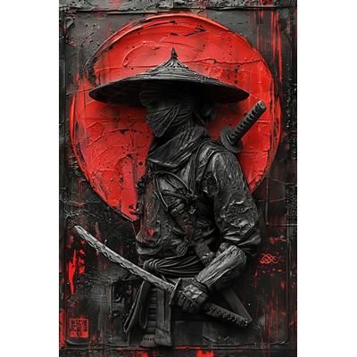 Samurai Sword Art Metal Sign Authentic Japanese Warrior Painting For Cafe, Garage & History Themed Room Decor 2 20x30cm