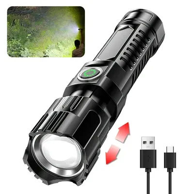 2000LM High Power LED Flashlight, USB Rechargeable Tactical Torch With Display Light, Zoomable Camping, Fishing p50