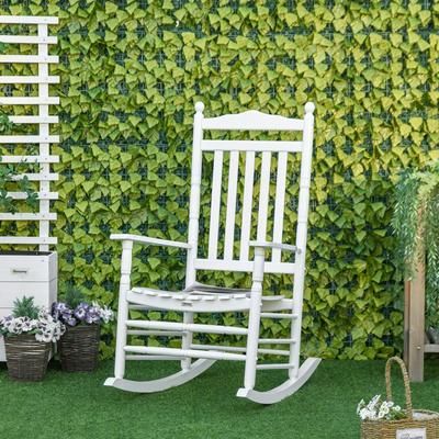 Outsunny Traditional Wooden Rocking Chair, Sturdy Porch Rocker For Outdoor Relaxation white