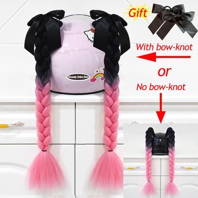 Twist Dual Pigtail Wig For Motorcycle Helmet, Women Braided Hairpiece With Sucker Attachment For Motorbike Helmets 2pcs B4(no Helmet)