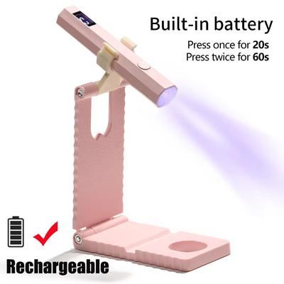 LULAA Cordless Rechargeable UV Nail Lamp With LCD Display, Fast Curing Portable Nail Dryer With Stand pink set