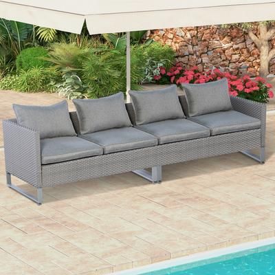 2 Pieces Patio Furniture Sofa Set With Cushions And Sofa Clips, Outdoor PE Wicker Sectional Seating For Backyard, Deck 2 Pieces Patio Furniture Sofa Set With Cushions And Sofa Clips, Outdoor PE Wicker Sectional Seating For Backyard, Deck
