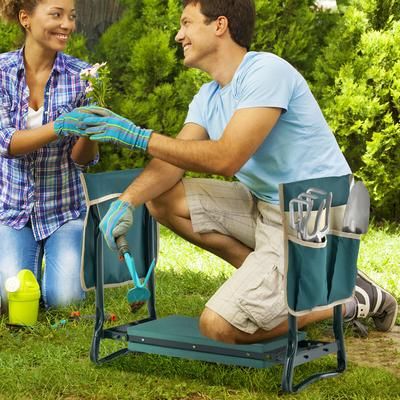 Convertible Garden Kneeler Seat, Foldable Steel Frame Bench With Storage Pockets For Gardening Comfort Convertible Garden Kneeler Seat, Foldable Steel Frame Bench With Storage Pockets For Gardening Comfort