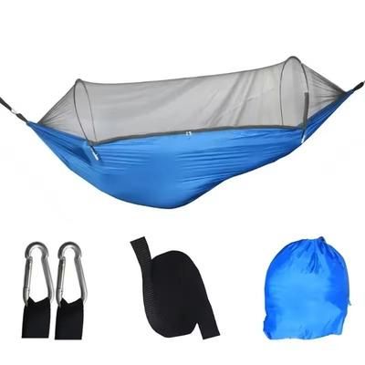Outdoor Camping Hammock With Mosquito Net Lightweight Parachute Fabric Bed blue