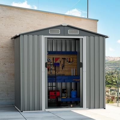 6x4 Ft Galvanized Steel Storage Shed With Lockable Sliding Doors, Heavy Duty & Secure 6x4 Ft Galvanized Steel Storage Shed With Lockable Sliding Doors, Heavy Duty & Secure
