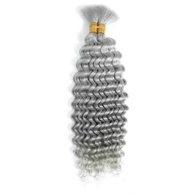 Brazilian Virgin Human Hair Deep Wave Bulk, No Weft Braiding Hair For Boho Braids grey 14inches