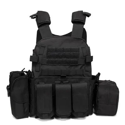 6094 Military Tactical Vest, Combat Body Armor Plate Carrier With Molle Pouches black