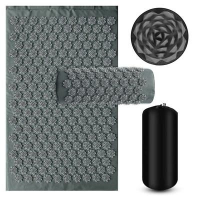Acupressure Yoga Mat & Pillow Set Kuznetsov's Spike Massage Cushion For Relaxation & Pain Relief gray