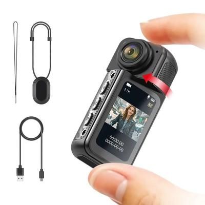 Mini 2.7K Action Camera With Magnetic Clip And IPS Screen For Vlogging And Cycling black