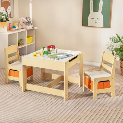 Kids Table And Chairs Set With Storage Boxes, Blackboard & Whiteboard Drawing Table For Toddlers Kids Table And Chairs Set With Storage Boxes, Blackboard & Whiteboard Drawing Table For Toddlers