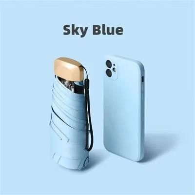Mini Folding Sun And Rain Umbrella With UV Protection sky Blue