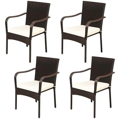 Outdoor Patio Rattan Dining Chairs Set, Stackable Design With Soft Cushions & Armrests For Garden Or Balcony Use Outdoor Patio Rattan Dining Chairs Set, Stackable Design With Soft Cushions & Armrests For Garden Or Balcony Use