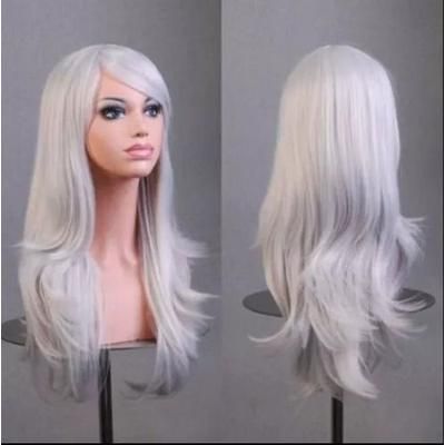 Long Curly Fashion Wig (70cm) Wavy Anime Cosplay Costume Party Hair For Women & Girls grey
