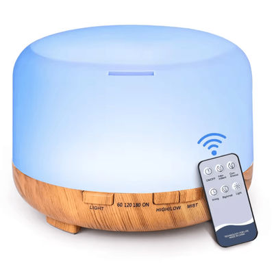 500ml Ultrasonic Essential Oil Diffuser With Remote Control And LED Light For Home Or Office yellow Wood Grain