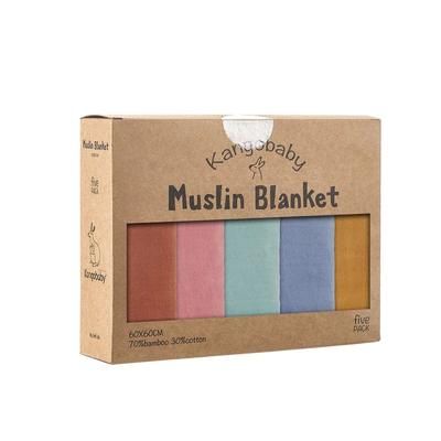 My Soft Life 5 Piece Bamboo Cotton Muslin Blanket & Baby Burp Cloth Set, Multi Functional Essentials For Newborns mb3