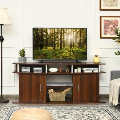 63 Inch TV Entertainment Console Center With 2 Cabinets & Shelves, Modern Wood Media Stand For TVs, Living Room Storage 63 Inch TV Entertainment Console Center With 2 Cabinets & Shelves, Modern Wood Media Stand For TVs, Living Room Storage