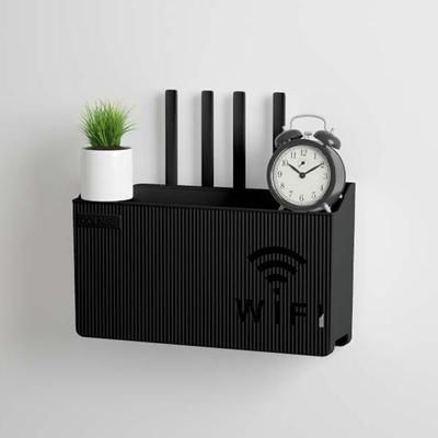 Router Storage Rack, TV Set Top Box Organizer With Cable Management, Compact Shelf For Living Room black