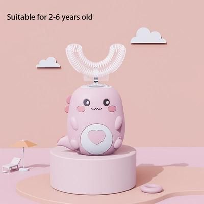 Kids U Shaped Electric Toothbrush 360 Smart Cartoon Silicone Toothbrush, Rechargeable & Sonic For Children 2 6 Years Old Pink