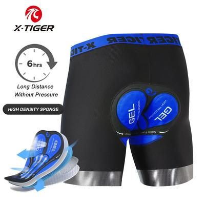 X TIGER Mens Cycling Underwear Shorts 5D Padded Sports Riding Bike Bicycle MTB Liner Shorts With Anti Slip Leg Grips s pro Blue