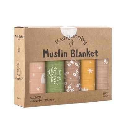 My Soft Life 5 Piece Bamboo Cotton Muslin Blanket & Baby Burp Cloth Set, Multi Functional Essentials For Newborns mb4