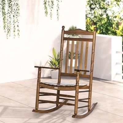 Outsunny Traditional Wooden Rocking Chair, Sturdy Porch Rocker For Outdoor Relaxation natural Wood