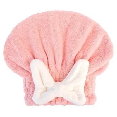 Super Absorbent Bowknot Dry Hair Hat Quick Drying Shower Cap For Women With Striped Pattern pink