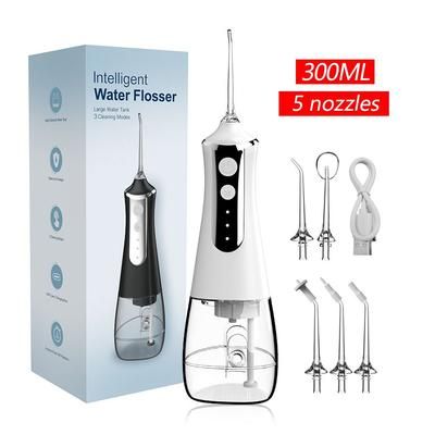 AquaPulse Cordless Water Flosser Rechargeable Oral Irrigator With 5 Nozzles & 3 Cleaning Modes white