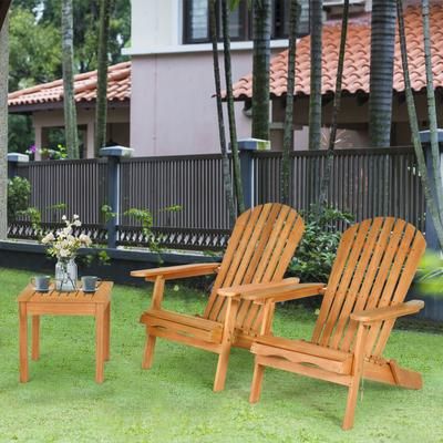 3 Pieces Adirondack Chair Set With Widened Armrest, Foldable Outdoor Wood Patio Furniture With Side Table For Garden 3 Pieces Adirondack Chair Set With Widened Armrest, Foldable Outdoor Wood Patio Furniture With Side Table For Garden