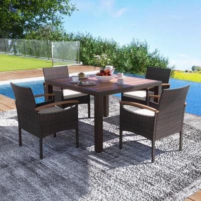 Outdoor Patio Dining Chairs Set, Acacia Wood Armrest & Heavy Duty Metal Frame For Lasting Comfort Outdoor Patio Dining Chairs Set, Acacia Wood Armrest & Heavy Duty Metal Frame For Lasting Comfort