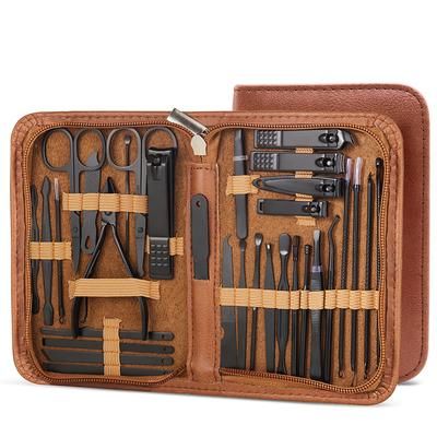 Premium Manicure Kit Pedicure Grooming Set With Nail Scissors, Cutters & Beauty Tools For Salon Quality Care 32pcs Brown black