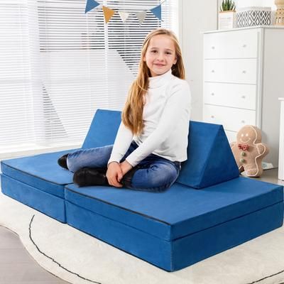 Girls Boys Modular Sofa & Play Couch Set, 4 Piece Convertible Kids Couch With 2 Folding Mats & 2 Triangular Pillows Girls Boys Modular Sofa & Play Couch Set, 4 Piece Convertible Kids Couch With 2 Folding Mats & 2 Triangular Pillows