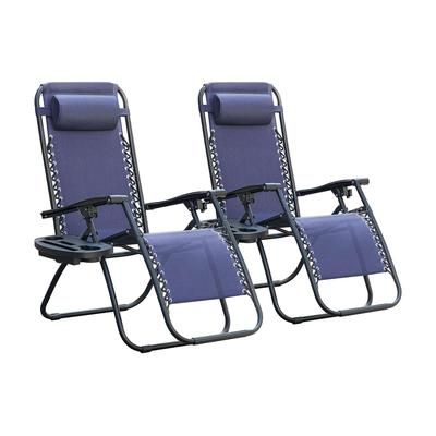 ZenLounge Zero Gravity Recliner Set 2 Pack Outdoor Lounge Chairs With Cup Holders & Adjustable Headrests blue