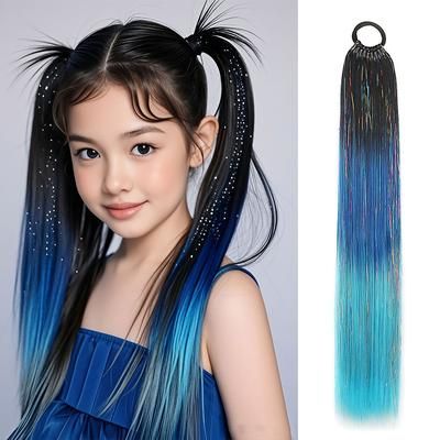 SparklePop Tinsel Ponytail Extension Colorful Braiding Hair Tie For Girls p c9 24 Inches