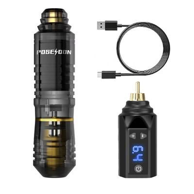 POSEIDON Transparent Wireless Tattoo Pen Kit Professional Tattoo Machine With Power Supply For Permanent Makeup & Body hm142 mix