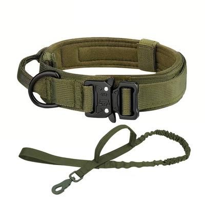 Premium Adjustable Tactical Dog Collar & Leash Set With Control Handle green Set l