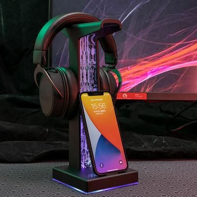 Dual USB Port RGB Gaming Headset Stand, 10 Lighting Modes, 3.5mm Audio Port, PC Headphone Hanger For Gamers Dual USB Port RGB Gaming Headset Stand, 10 Lighting Modes, 3.5mm Audio Port, PC Headphone Hanger For Gamers