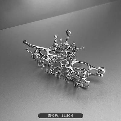 Large Silver Geometric Claw Clip For Women, Korean Fashion Metal Hair Claw Clamp, Girls Stylish Shark Grab Hair Ac silver