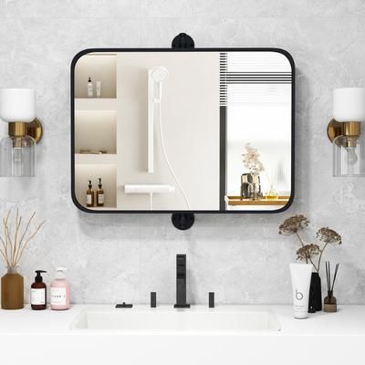 30 X 22 Inch Black Metal Framed Pivot Mirror, Rectangle Wall Mounted Tilting Mirror 30 X 22 Inch Black Metal Framed Pivot Mirror, Rectangle Wall Mounted Tilting Mirror