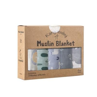 My Soft Life 5 Piece Bamboo Cotton Muslin Blanket & Baby Burp Cloth Set, Multi Functional Essentials For Newborns mb5