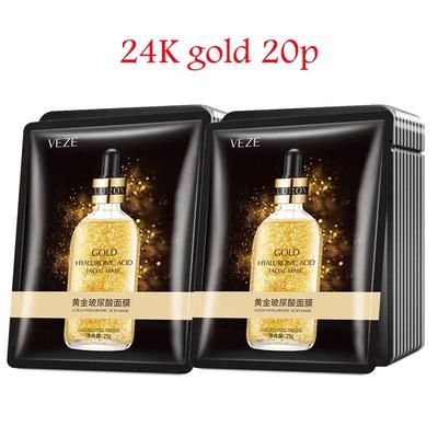 Hyaluronic Acid Collagen Face Mask Korean Sheet Masks For Deep Moisturizing, Firming Hydrating Skincare 24k Gold 20pcs